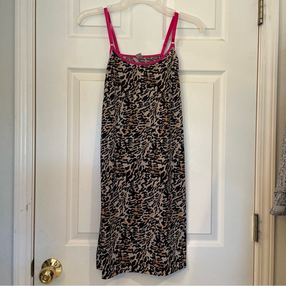 Womens 1X‎ Chemise Nightgown Leopard Print Pink Trim Sleepwear
